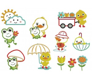Stickserie Frühling ist da - Ente & Frosch